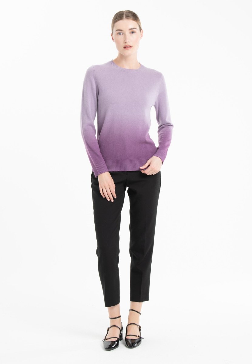 Women's tie-dye light & dark purple cashmere round-neck sweater - MIA 8B