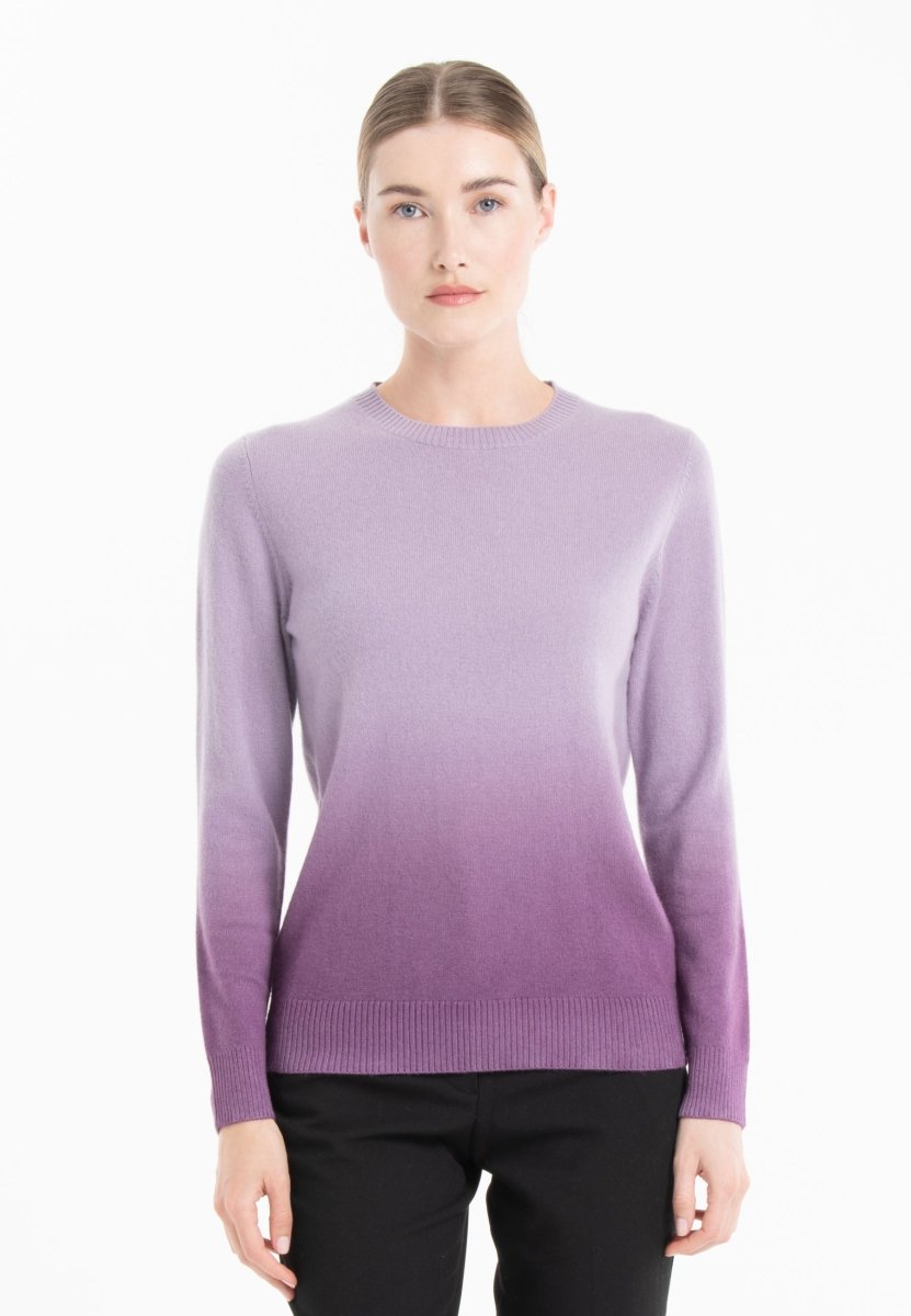 Women's tie-dye light & dark purple cashmere round-neck sweater - MIA 8B