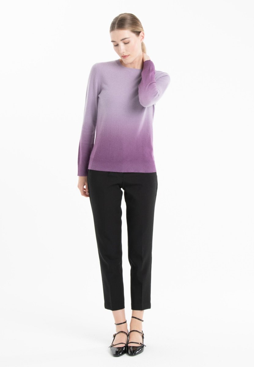 Women's tie-dye light & dark purple cashmere round-neck sweater - MIA 8B