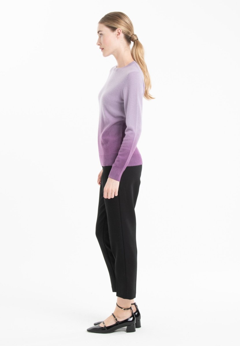 Women's tie-dye light & dark purple cashmere round-neck sweater - MIA 8B