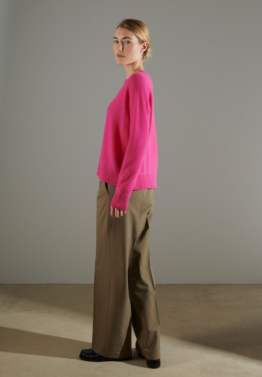 Women's round neck cashmere sweater in Indian rose print - NAMI 19