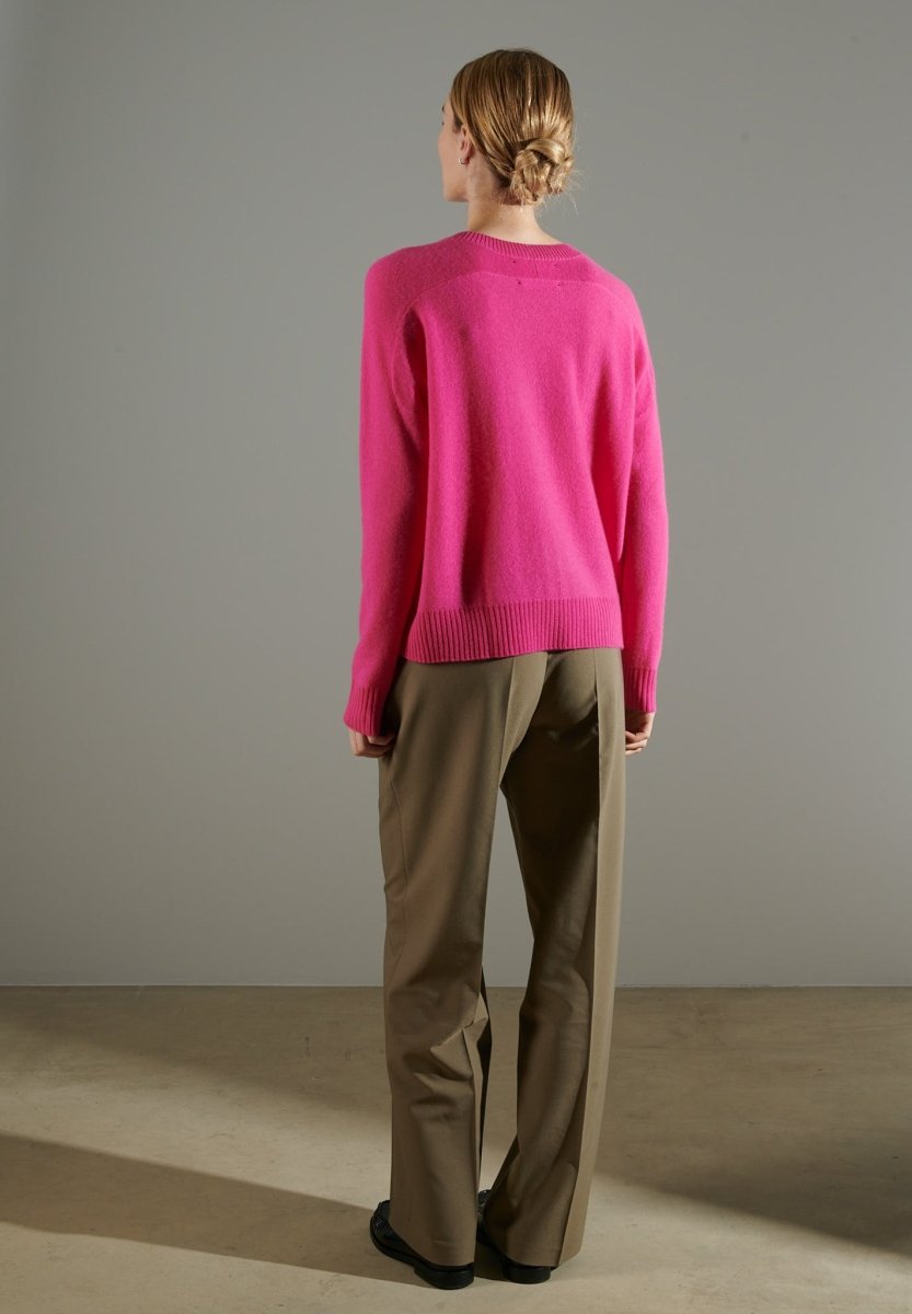 Women's round neck cashmere sweater in Indian rose print - NAMI 19