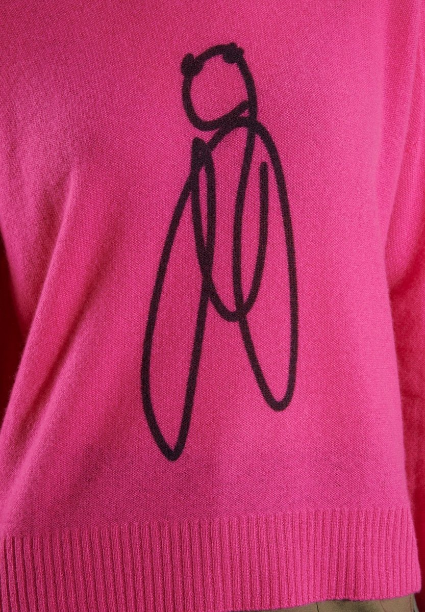 Women's round neck cashmere sweater in Indian rose print - NAMI 19