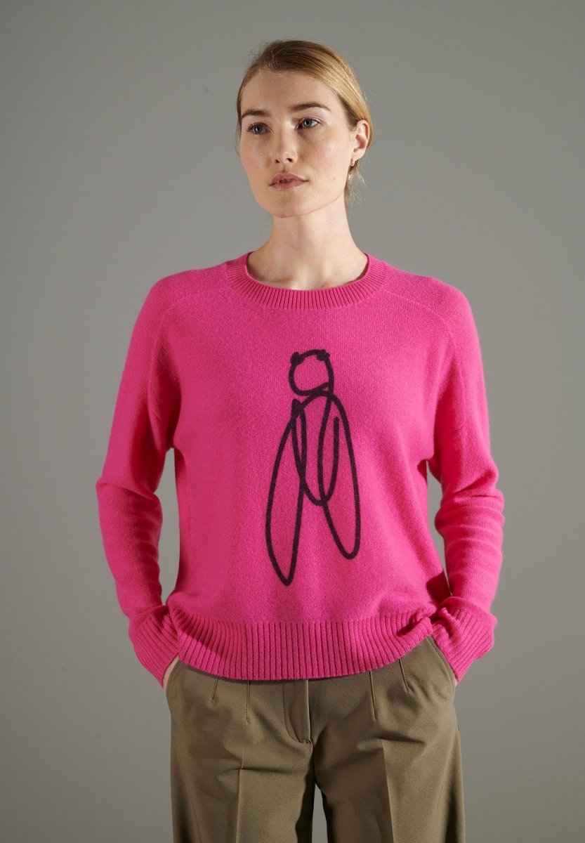 Women's round neck cashmere sweater in Indian rose print - NAMI 19