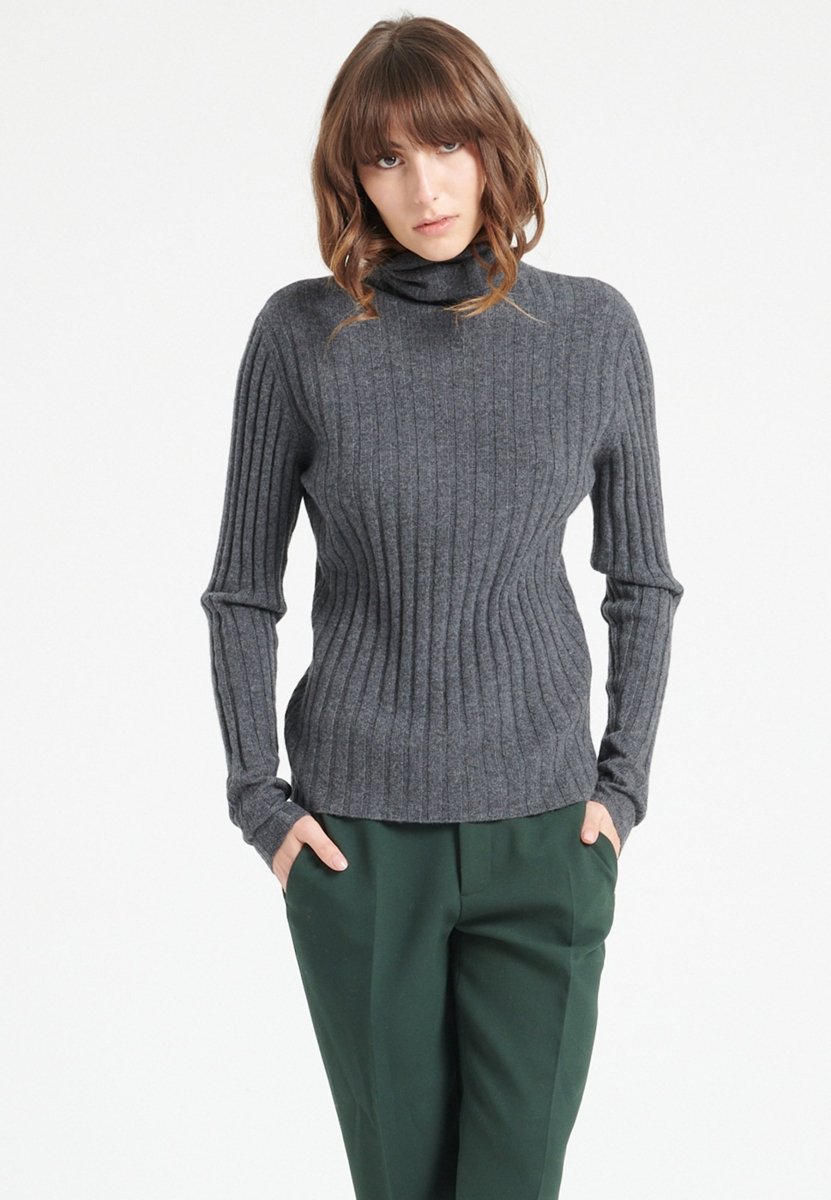 Women's Anthracite Grey Cashmere Turtleneck Sweater - LILLY 15