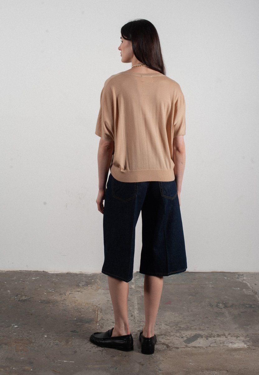 Women's V-neck dolman sleeve sweater in beige ultrafine cashmere & wool - KELLY 6