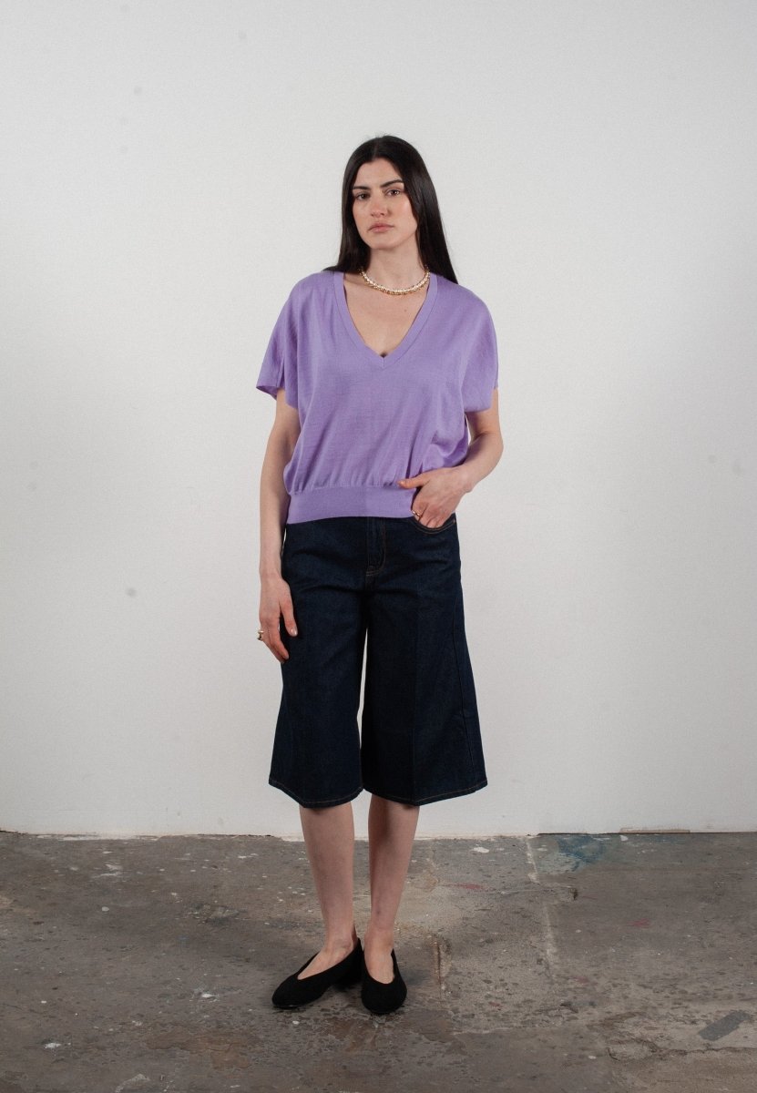 Women's lavender ultrafine cashmere & wool batwing V-neck jumper - KELLY 6