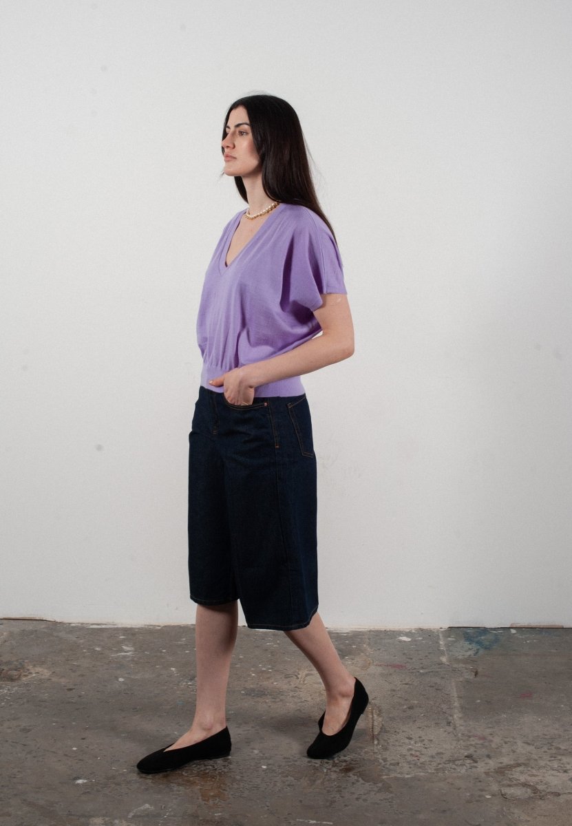Women's lavender ultrafine cashmere & wool batwing V-neck jumper - KELLY 6