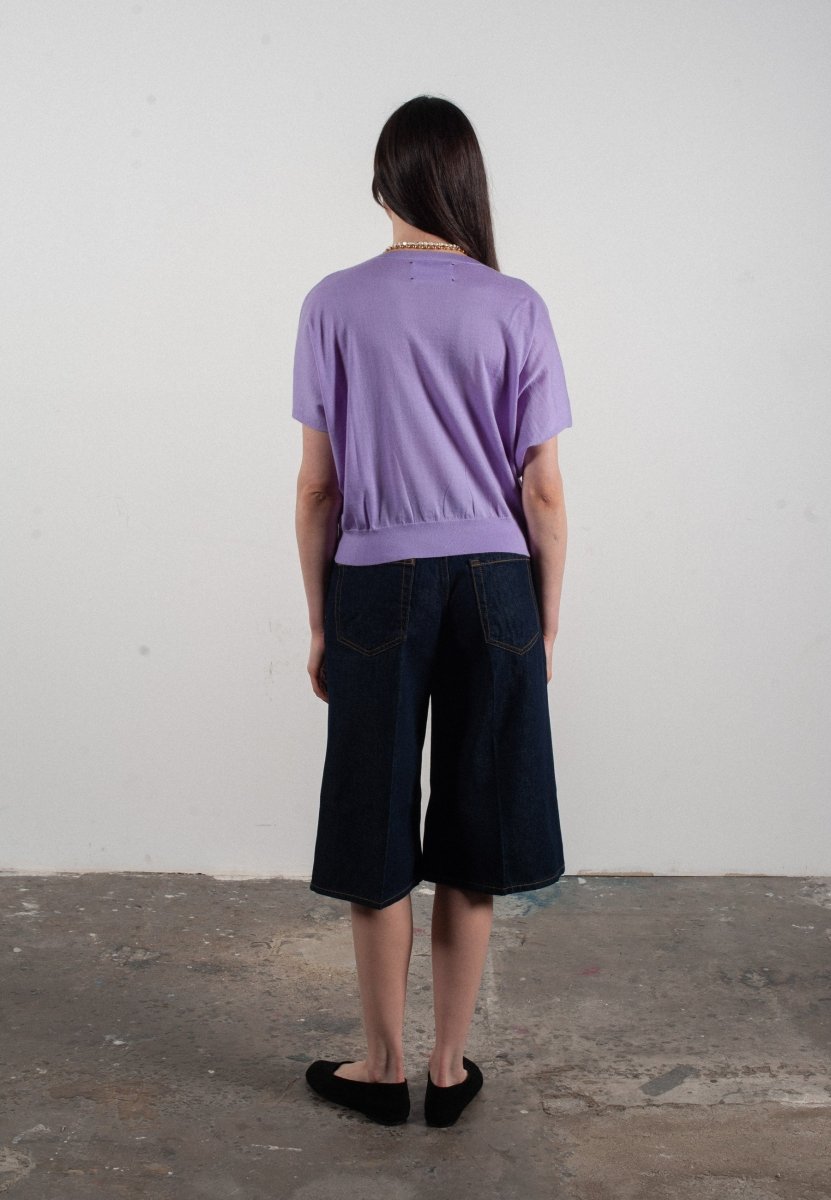Women's lavender ultrafine cashmere & wool batwing V-neck jumper - KELLY 6