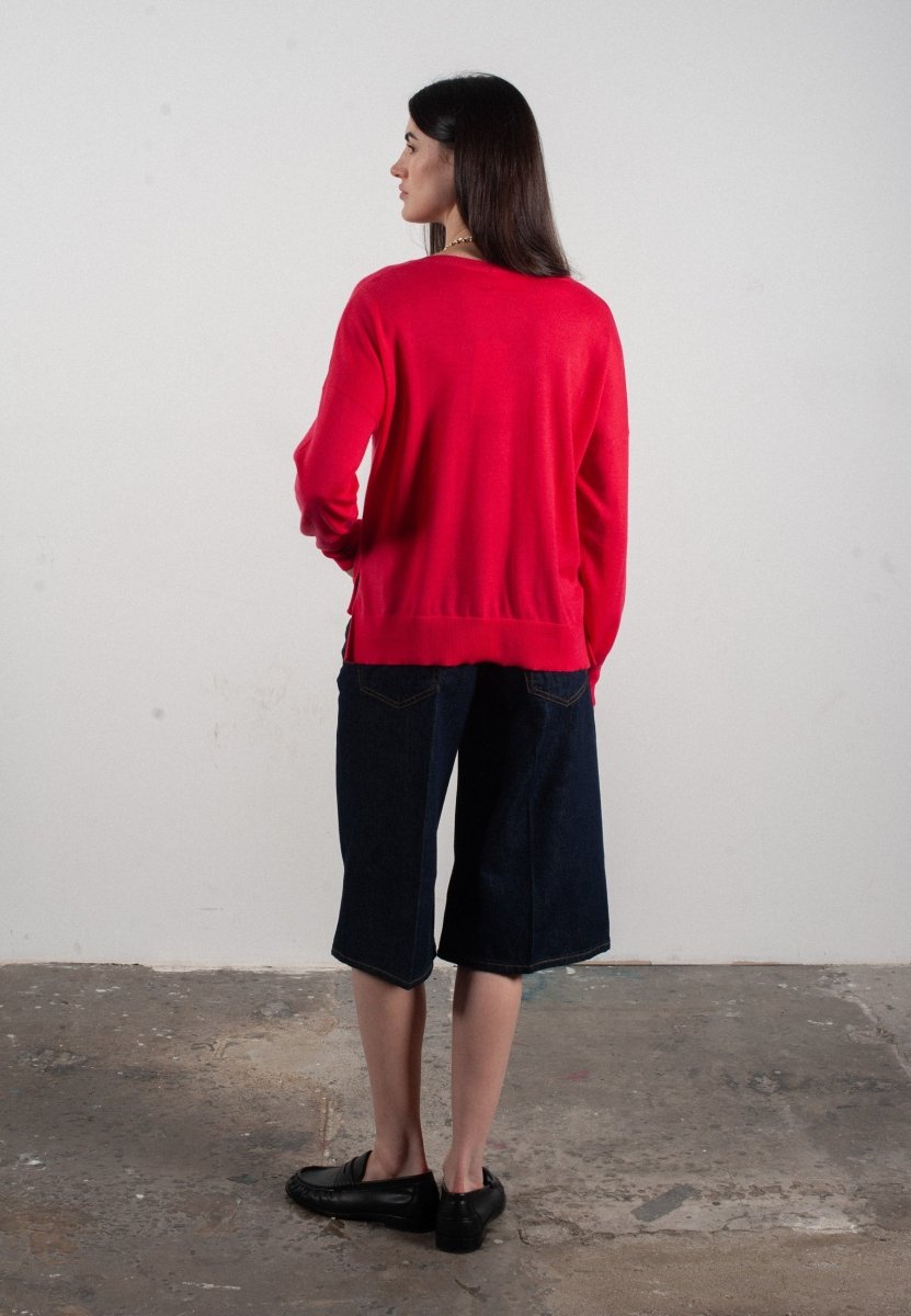 Pull col V femme en cachemire & laine ultrafin fuchsia - KELLY 10