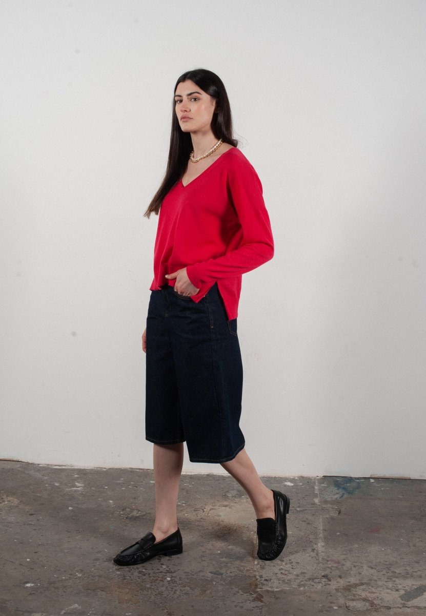 Pull col V femme en cachemire & laine ultrafin fuchsia - KELLY 10