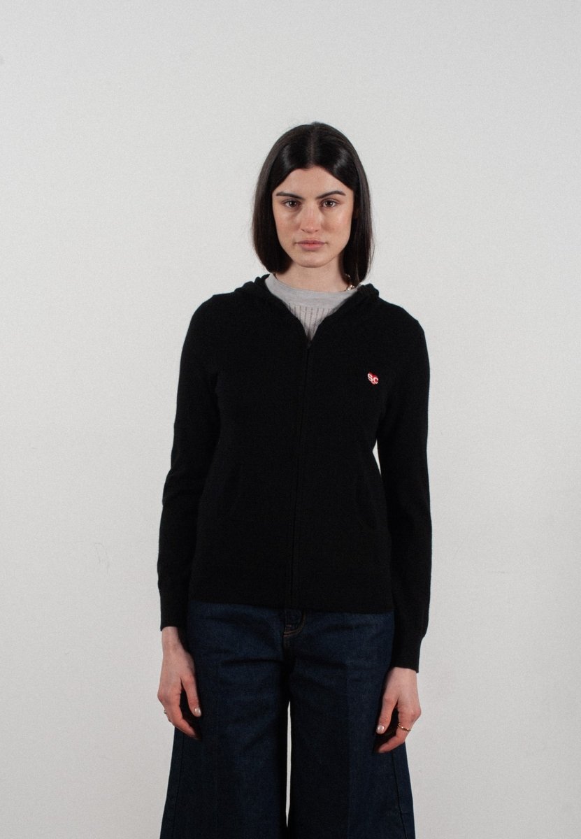 Women's ultrafine cashmere and wool hoodie in black - FRIDA 11